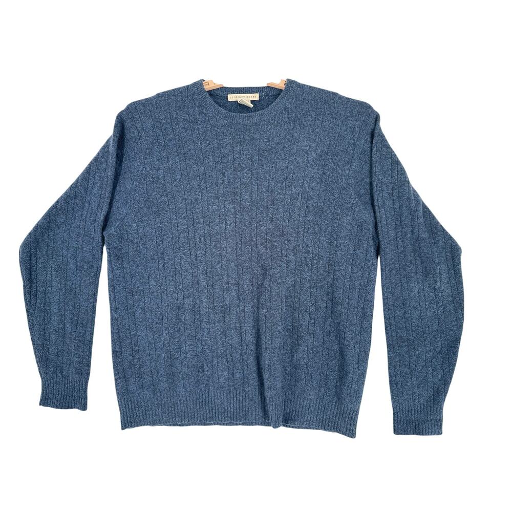 Geoffrey Beene 100% Cashmere Cable Knit Sweater Size L Navy Blue Soft Casual
